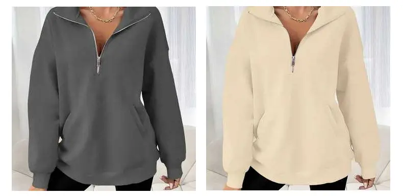 Black Half-Zip Long Sleeve Sweatshirt for Women — feature 8