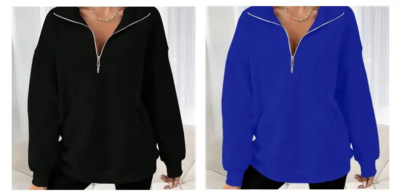 Black Half-Zip Long Sleeve Sweatshirt for Women — feature 9
