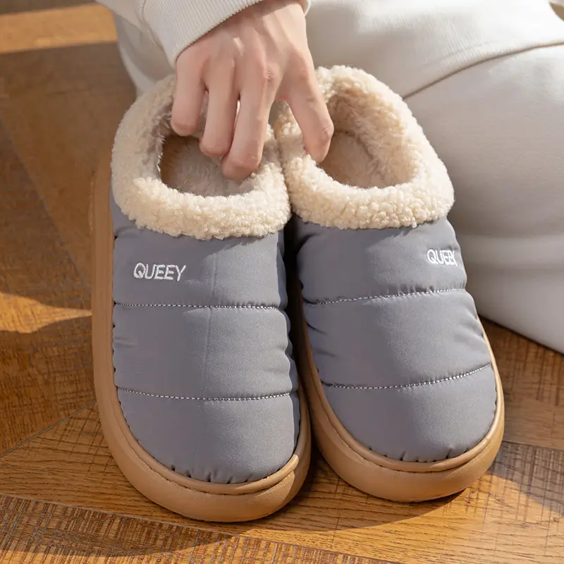 New Versatile Simple Outer Wear Furry Slippers, Comfortable Soft Thick-Soled Winter Couples Non-Slip Warm Cotton Shoes for Men and Women - Image 6