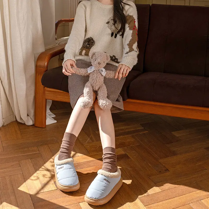 New Versatile Simple Outer Wear Furry Slippers, Comfortable Soft Thick-Soled Winter Couples Non-Slip Warm Cotton Shoes for Men and Women - Image 8