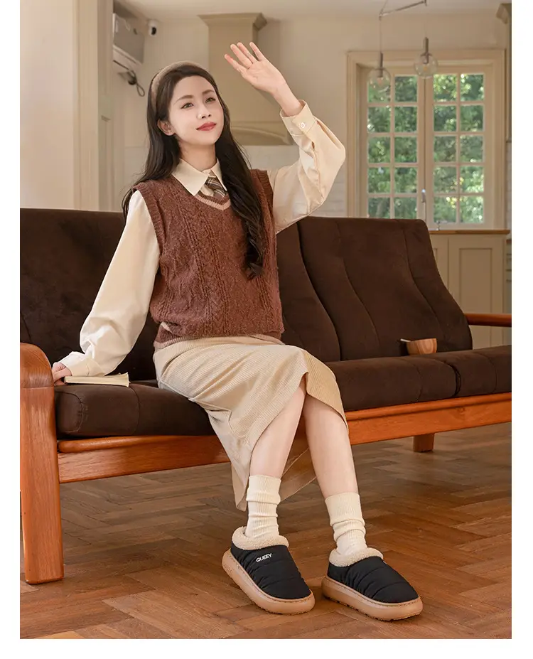 New Versatile Simple Outer Wear Furry Slippers, Comfortable Soft Thick-Soled Winter Couples Non-Slip Warm Cotton Shoes for Men and Women — feature 18