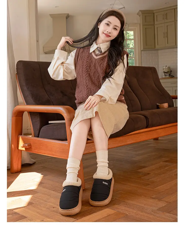 New Versatile Simple Outer Wear Furry Slippers, Comfortable Soft Thick-Soled Winter Couples Non-Slip Warm Cotton Shoes for Men and Women — feature 19