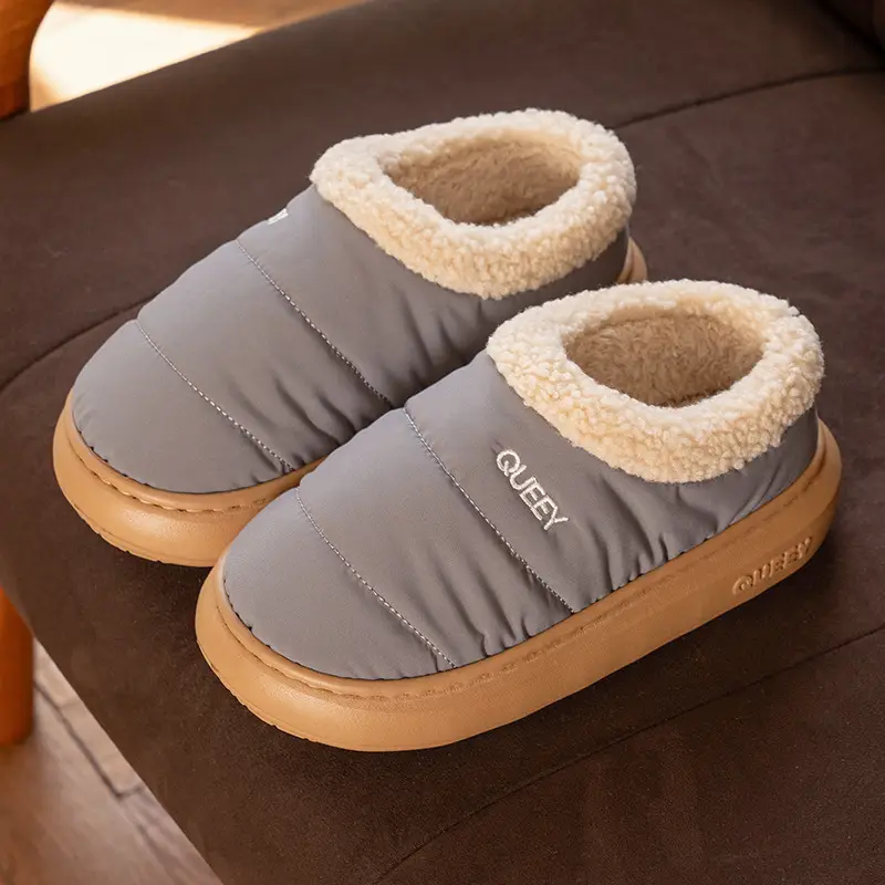 New Versatile Simple Outer Wear Furry Slippers, Comfortable Soft Thick-Soled Winter Couples Non-Slip Warm Cotton Shoes for Men and Women - Image 3