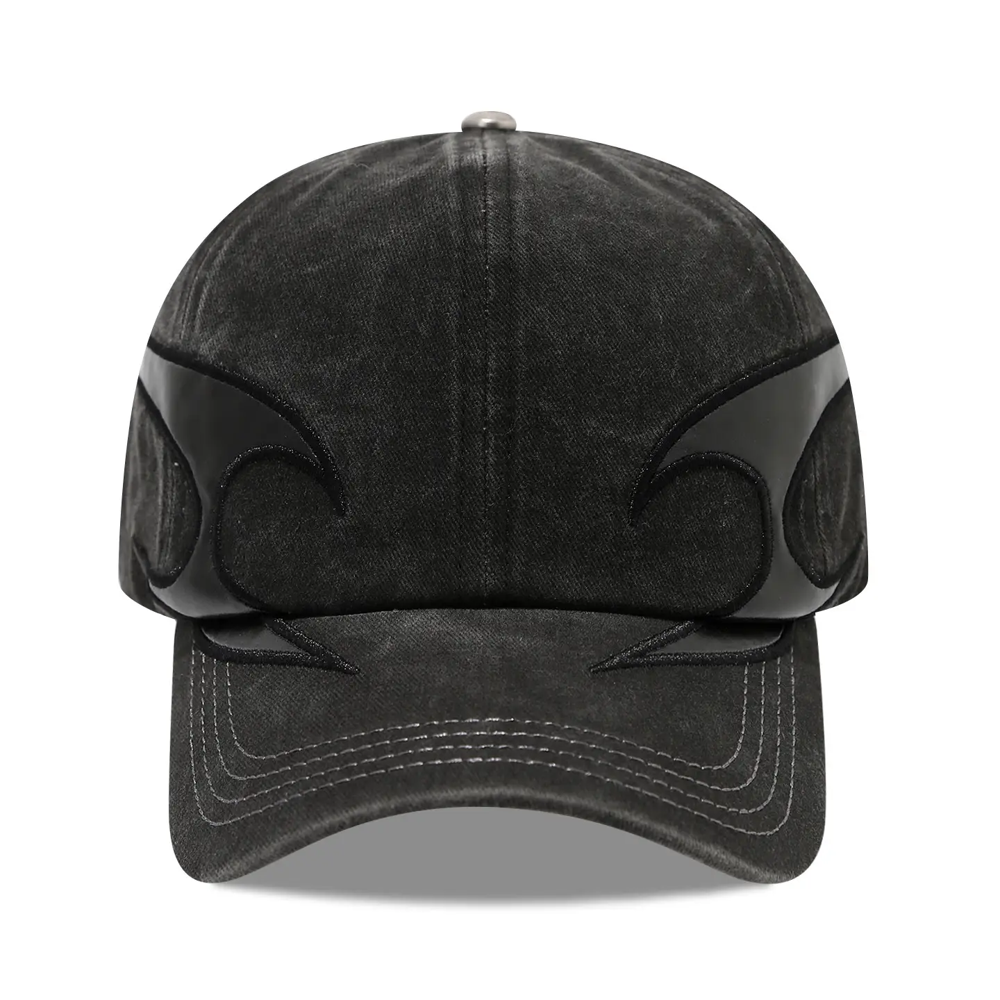 Men Oversized Black Flame Patchwork Baseball Cap - Image 7
