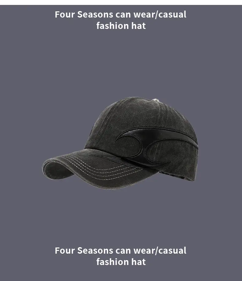 Men Oversized Black Flame Patchwork Baseball Cap — feature 10