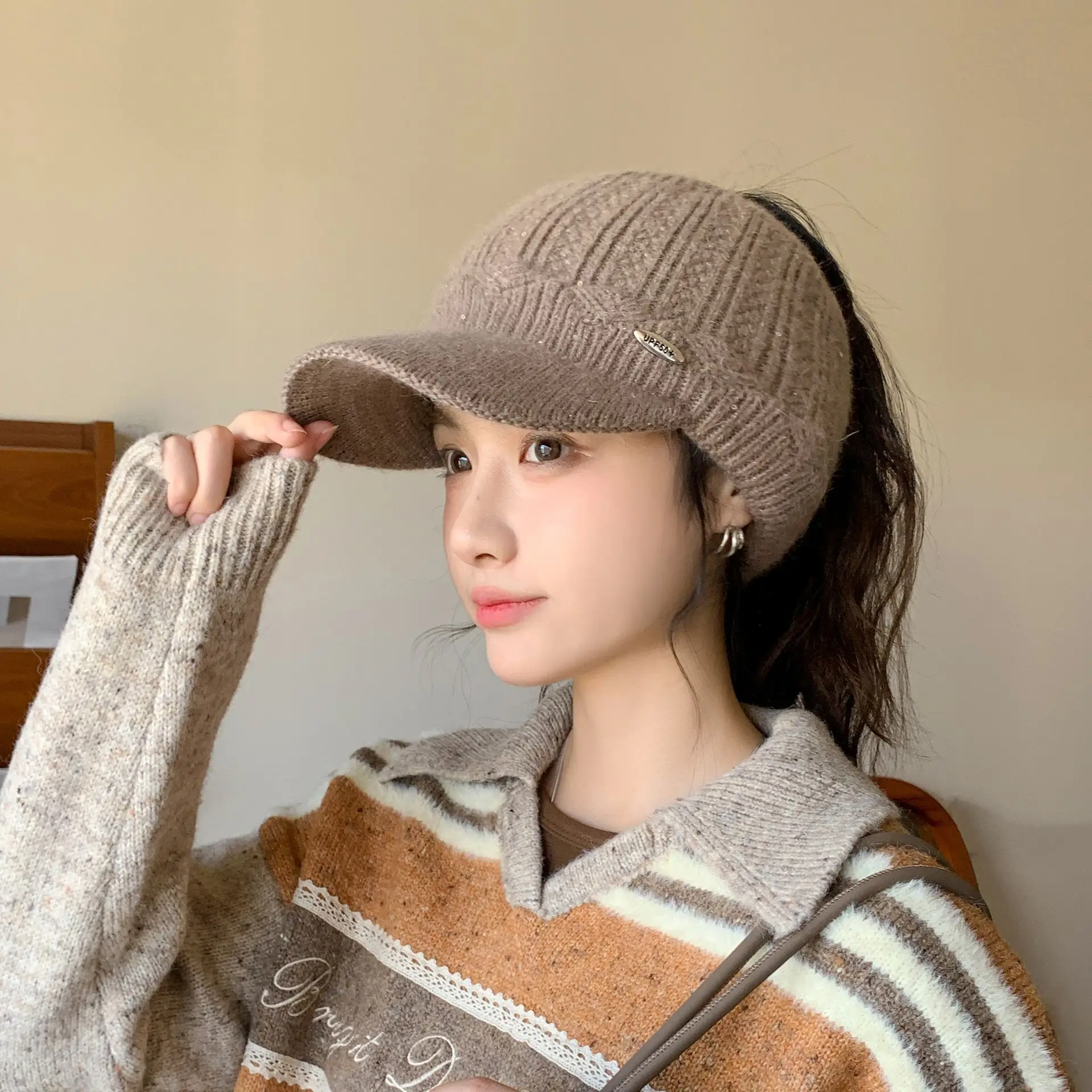 Women Knitted Wool Ear Protection Cap Winter Warm - Image 4