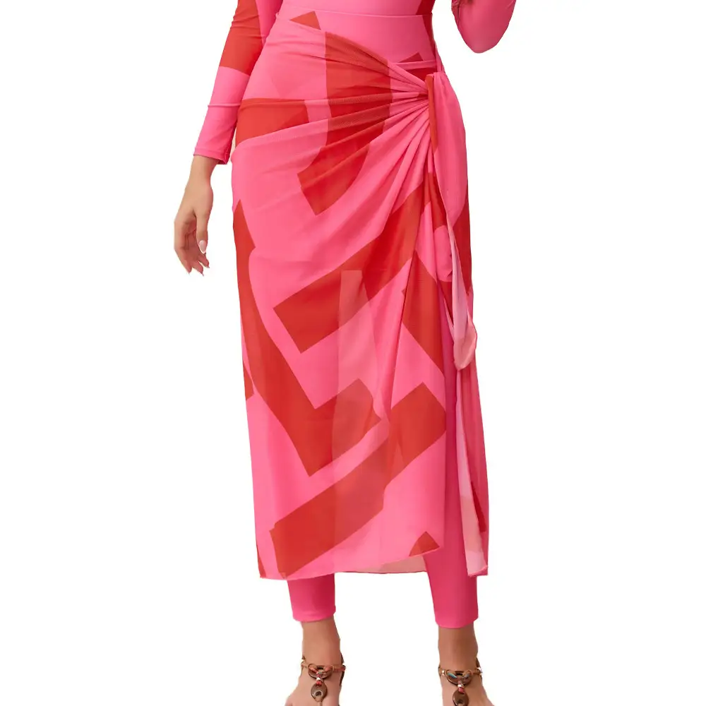 2024 Muslim Swimsuit Printed Navy 3-Piece Set - Image 4