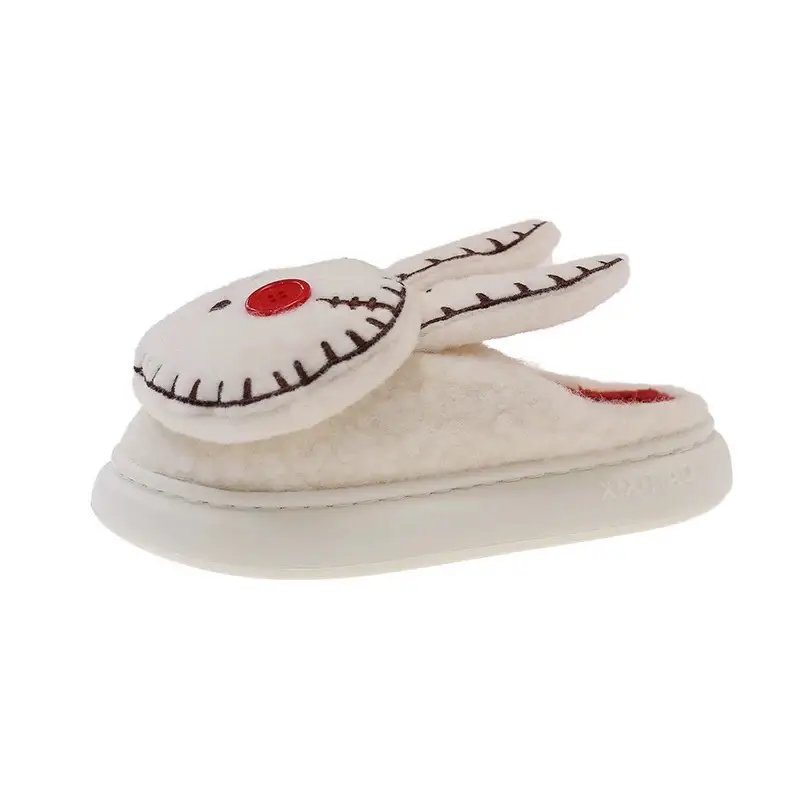 Thick-Soled Furry Slippers for Women, Winter Indoor Home Non-Slip Cute Squinting Rabbit Fleece-Lined Warm Toe-Cap Cotton Slippers - Image 6