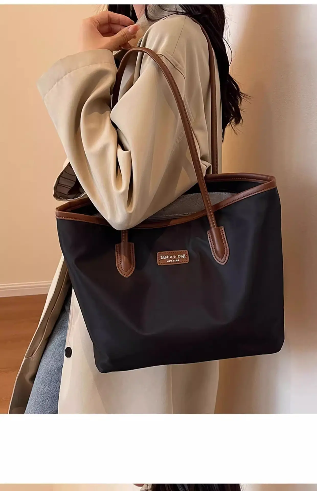 Women's Large Capacity Oxford Tote Bag Navy Blue — feature 45