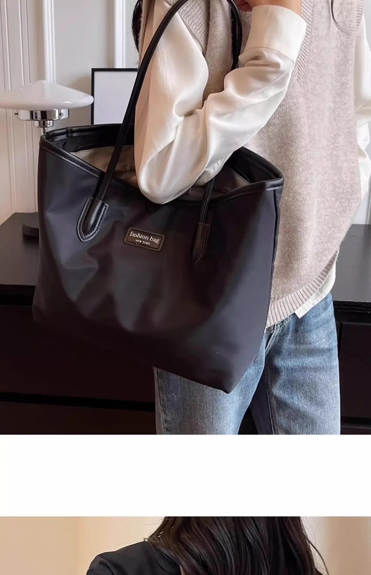 Women's Large Capacity Oxford Tote Bag Navy Blue — feature 49