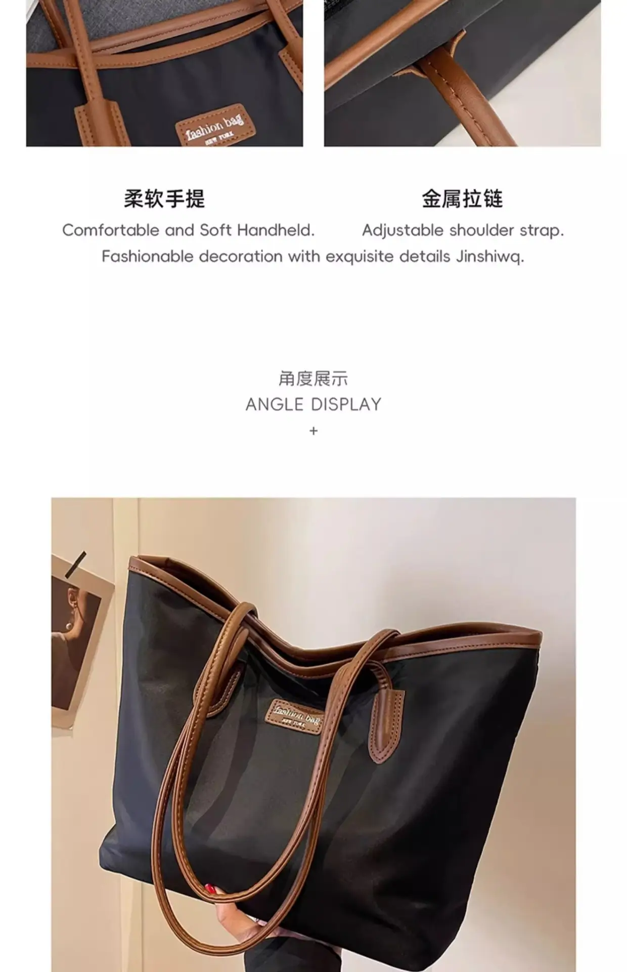 Women's Large Capacity Oxford Tote Bag Navy Blue — feature 65