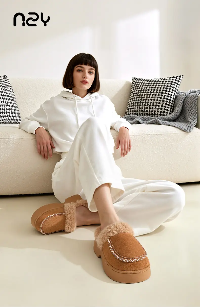 Nanbowan Cotton Slippers Women's New Autum Fleece-Lined Warm Cotton Shoes Comfortable Thick-Soled Slip-On Casual Slippers — feature 1