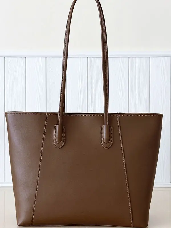 Large Capacity Solid Brown Tote Bag for Women