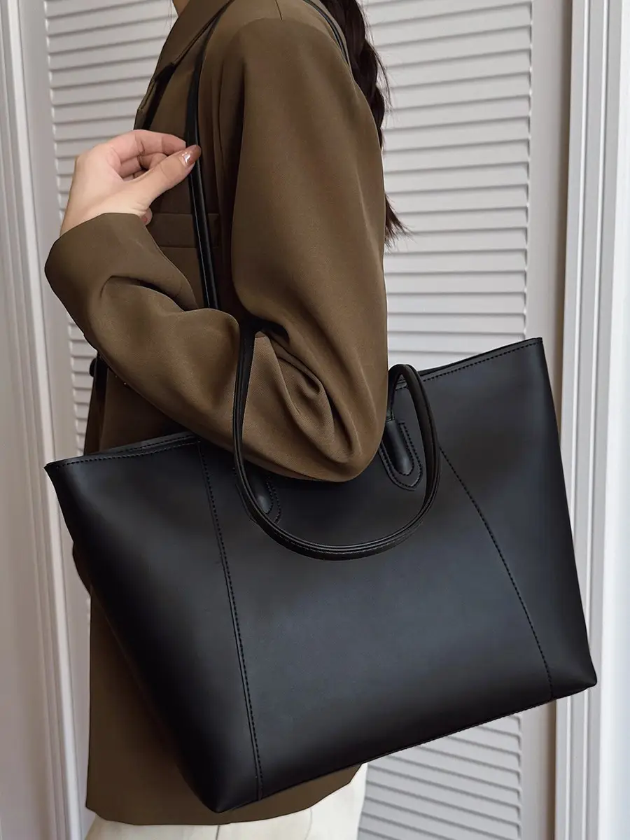 Large Capacity Solid Brown Tote Bag for Women