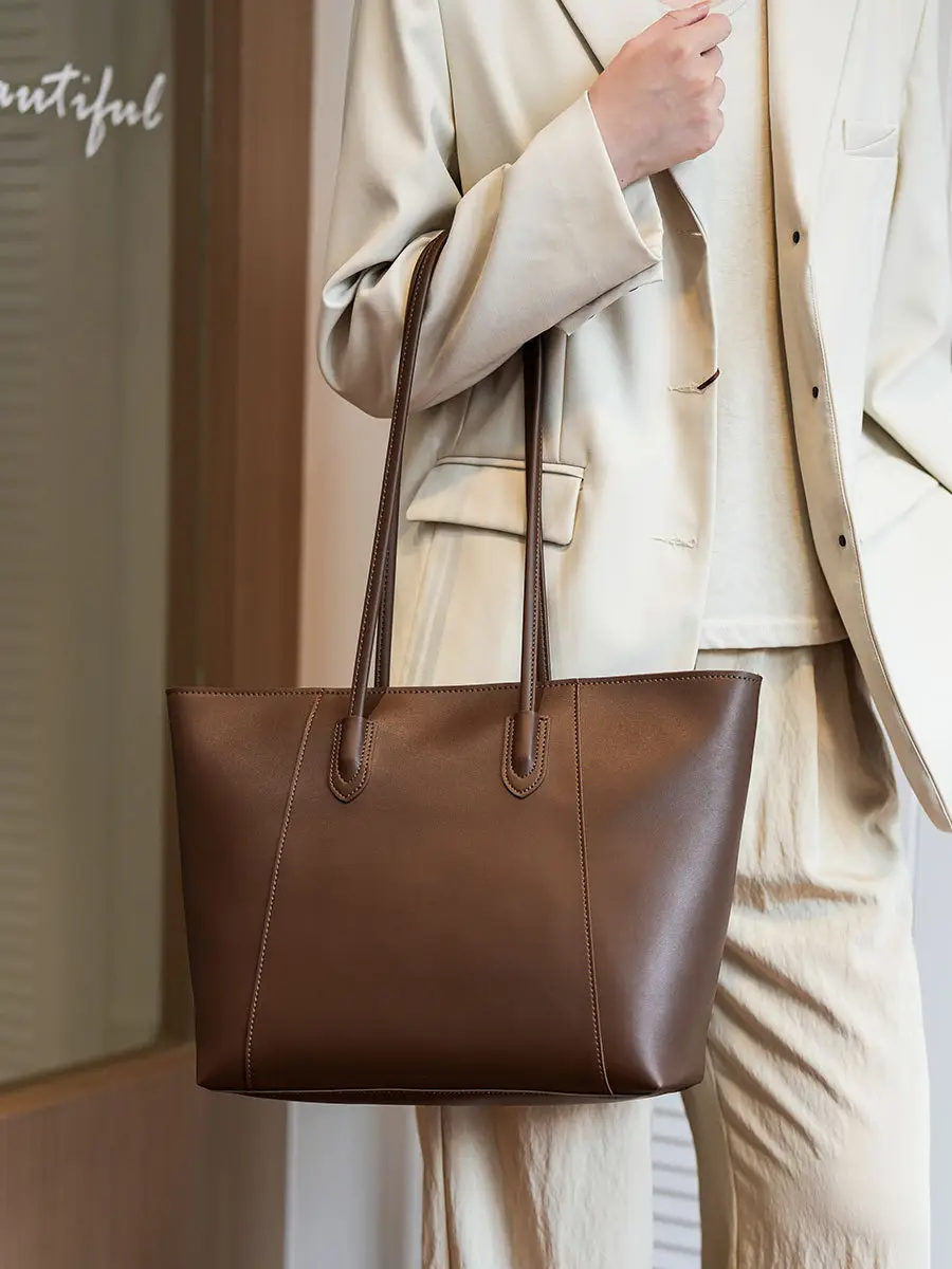 Large Capacity Solid Brown Tote Bag for Women — feature 19