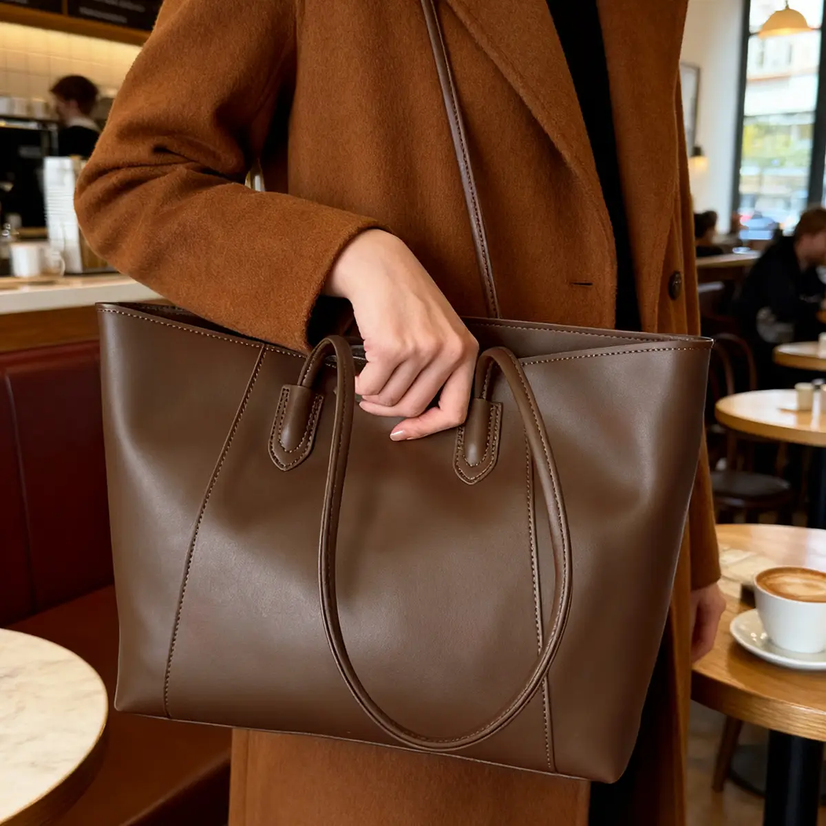 Large Capacity Solid Brown Tote Bag for Women — feature 9