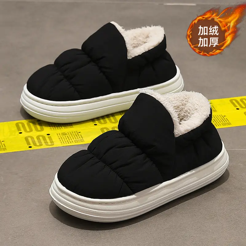 Down Fabric Waterproof Cotton Slippers for Men, Non-Slip Indoor Thickened Plush Warm Slippers for Couples, Home Use Winter Cotton Shoes for Women - Image 5