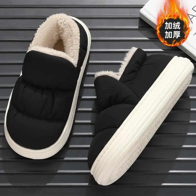 Down Fabric Waterproof Cotton Slippers for Men, Non-Slip Indoor Thickened Plush Warm Slippers for Couples, Home Use Winter Cotton Shoes for Women - Image 6