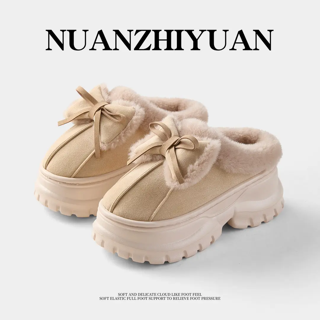 Qidan Shoe Factory Cotton Slippers for Women in Autumn and Winter Home Indoor Fleece-Lined Fashionable Warm Thick-Soled Slip-On Furry Slippers