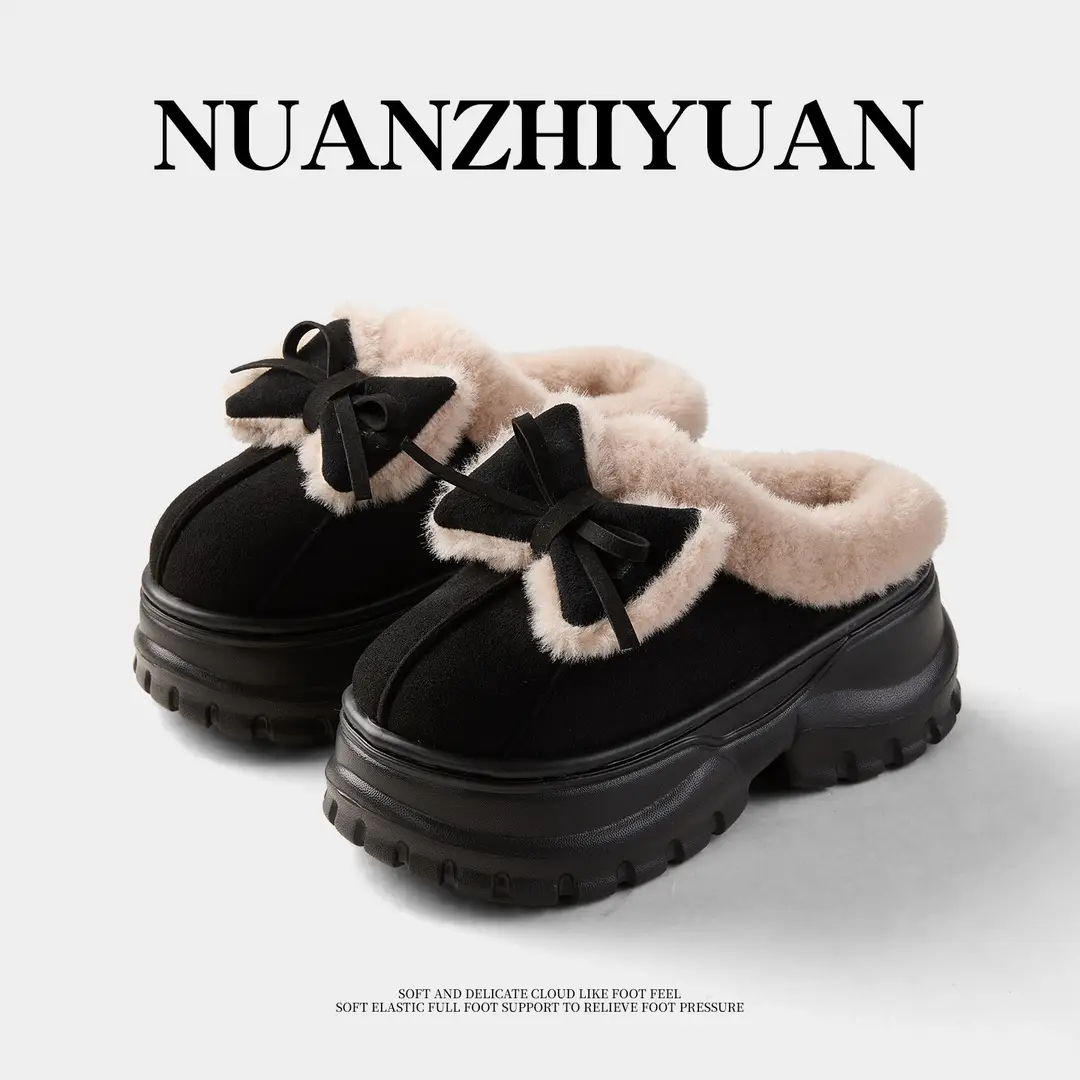 Qidan Shoe Factory Cotton Slippers for Women in Autumn and Winter Home Indoor Fleece-Lined Fashionable Warm Thick-Soled Slip-On Furry Slippers