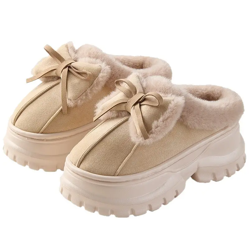 Qidan Shoe Factory Cotton Slippers for Women in Autumn and Winter Home Indoor Fleece-Lined Fashionable Warm Thick-Soled Slip-On Furry Slippers