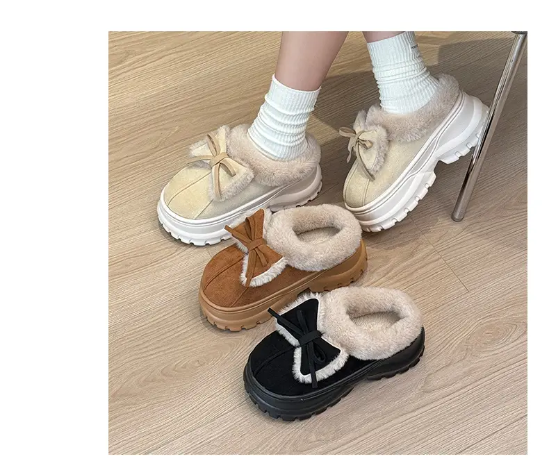 Qidan Shoe Factory Cotton Slippers for Women in Autumn and Winter Home Indoor Fleece-Lined Fashionable Warm Thick-Soled Slip-On Furry Slippers — feature 10