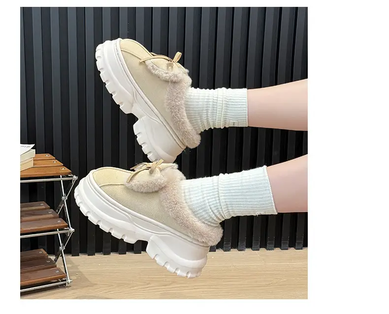 Qidan Shoe Factory Cotton Slippers for Women in Autumn and Winter Home Indoor Fleece-Lined Fashionable Warm Thick-Soled Slip-On Furry Slippers — feature 11