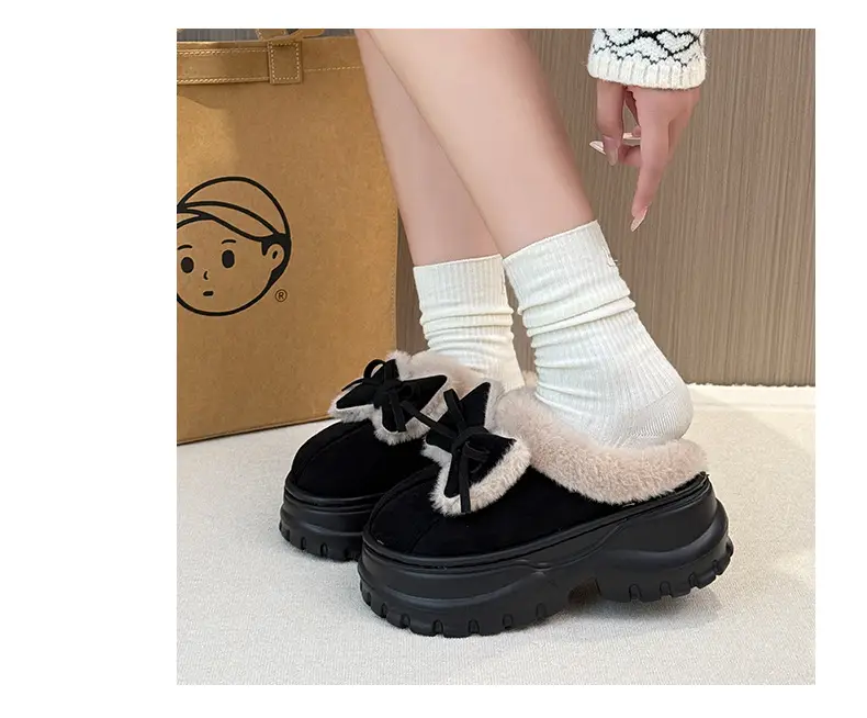 Qidan Shoe Factory Cotton Slippers for Women in Autumn and Winter Home Indoor Fleece-Lined Fashionable Warm Thick-Soled Slip-On Furry Slippers — feature 12
