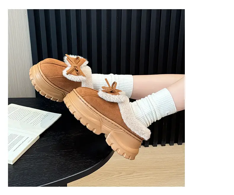 Qidan Shoe Factory Cotton Slippers for Women in Autumn and Winter Home Indoor Fleece-Lined Fashionable Warm Thick-Soled Slip-On Furry Slippers — feature 13