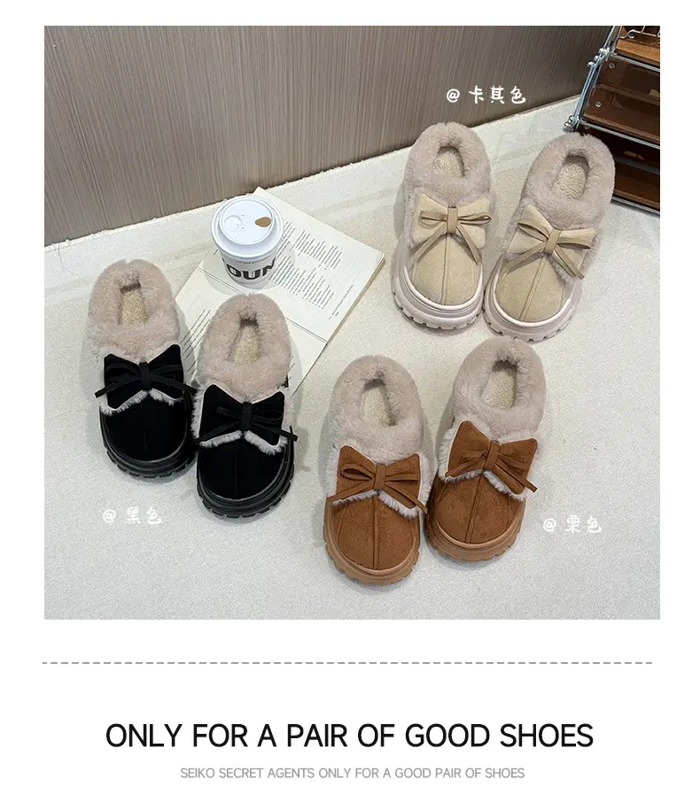 Qidan Shoe Factory Cotton Slippers for Women in Autumn and Winter Home Indoor Fleece-Lined Fashionable Warm Thick-Soled Slip-On Furry Slippers — feature 3