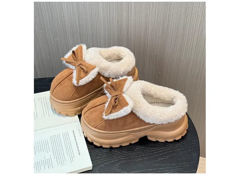 Qidan Shoe Factory Cotton Slippers for Women in Autumn and Winter Home Indoor Fleece-Lined Fashionable Warm Thick-Soled Slip-On Furry Slippers — feature 5
