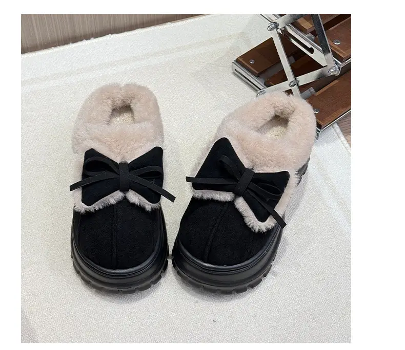 Qidan Shoe Factory Cotton Slippers for Women in Autumn and Winter Home Indoor Fleece-Lined Fashionable Warm Thick-Soled Slip-On Furry Slippers — feature 6