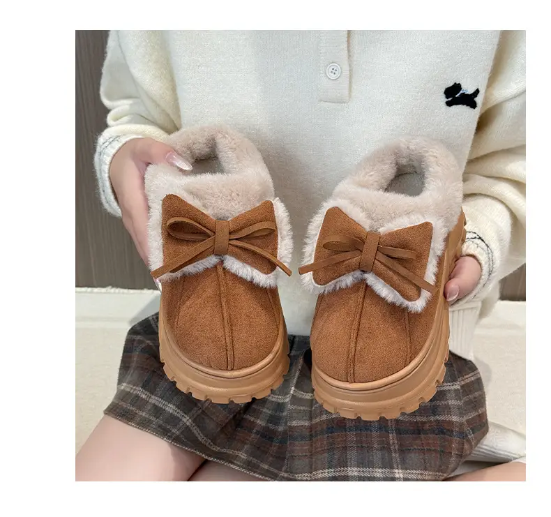 Qidan Shoe Factory Cotton Slippers for Women in Autumn and Winter Home Indoor Fleece-Lined Fashionable Warm Thick-Soled Slip-On Furry Slippers — feature 9