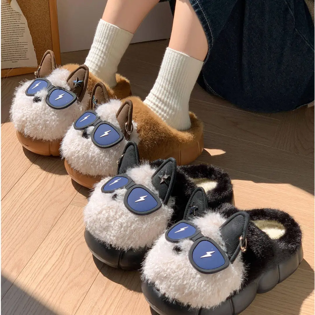 Lightning Dog Cartoon Stuffed Warm Cotton Slippers Winter Warm Home Indoor Cute Eyes Dog Non-Slip Cotton Shoes - Image 5