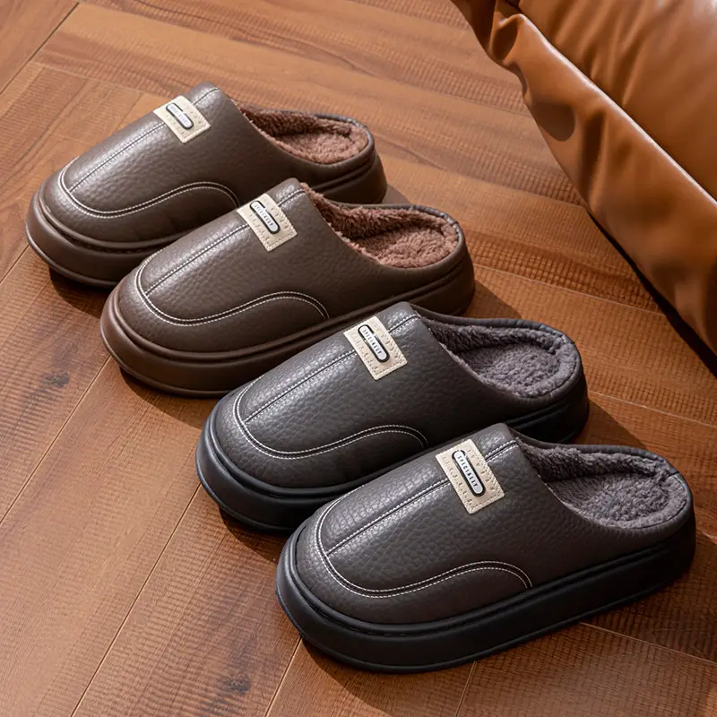 2025 New Winter Men's Cotton Slippers, Large Size, for Home Use, Indoor Non-Slip Warm Cotton Shoes with Thick Soles and Plush Lining - Image 6