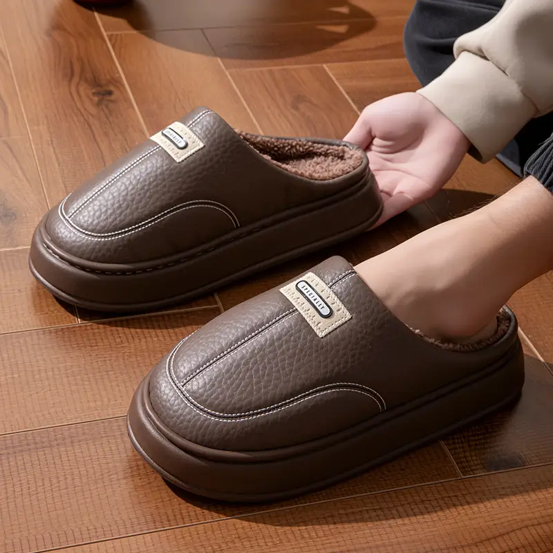 2025 New Winter Men's Cotton Slippers, Large Size, for Home Use, Indoor Non-Slip Warm Cotton Shoes with Thick Soles and Plush Lining - Image 8