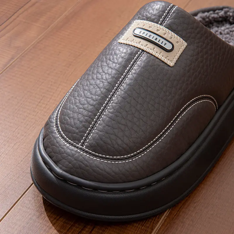 2025 New Winter Men's Cotton Slippers, Large Size, for Home Use, Indoor Non-Slip Warm Cotton Shoes with Thick Soles and Plush Lining — feature 11