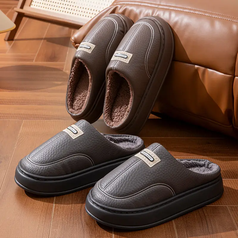 2025 New Winter Men's Cotton Slippers, Large Size, for Home Use, Indoor Non-Slip Warm Cotton Shoes with Thick Soles and Plush Lining — feature 12
