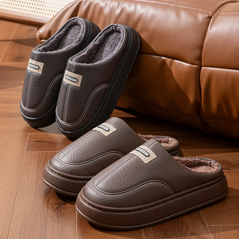 2025 New Winter Men's Cotton Slippers, Large Size, for Home Use, Indoor Non-Slip Warm Cotton Shoes with Thick Soles and Plush Lining — feature 13