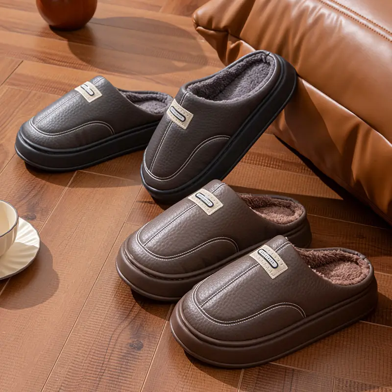 2025 New Winter Men's Cotton Slippers, Large Size, for Home Use, Indoor Non-Slip Warm Cotton Shoes with Thick Soles and Plush Lining — feature 14