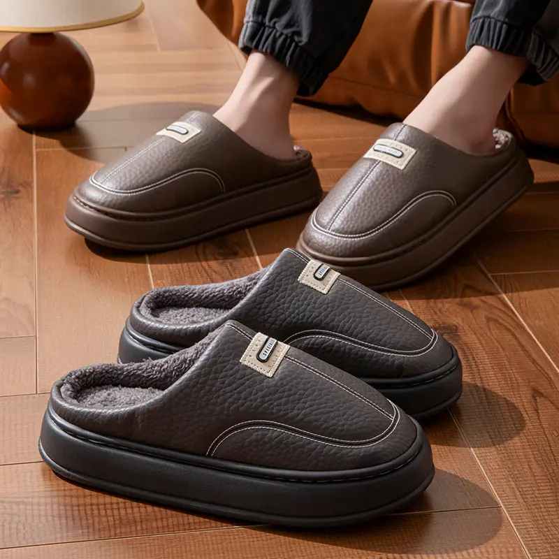 2025 New Winter Men's Cotton Slippers, Large Size, for Home Use, Indoor Non-Slip Warm Cotton Shoes with Thick Soles and Plush Lining — feature 2