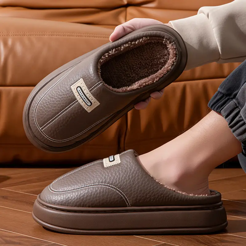 2025 New Winter Men's Cotton Slippers, Large Size, for Home Use, Indoor Non-Slip Warm Cotton Shoes with Thick Soles and Plush Lining — feature 3