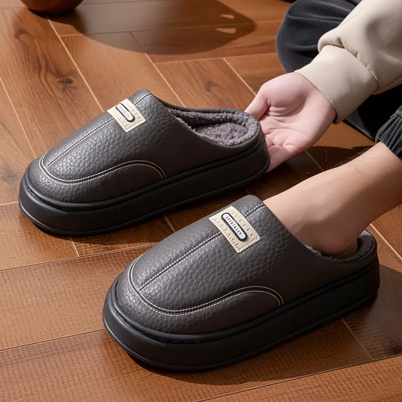 2025 New Winter Men's Cotton Slippers, Large Size, for Home Use, Indoor Non-Slip Warm Cotton Shoes with Thick Soles and Plush Lining — feature 5