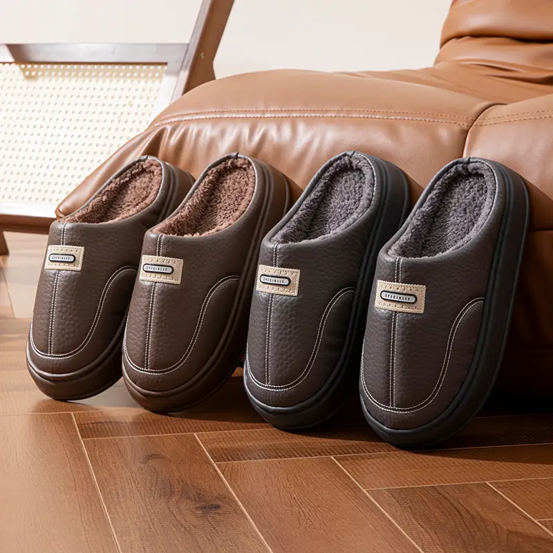 2025 New Winter Men's Cotton Slippers, Large Size, for Home Use, Indoor Non-Slip Warm Cotton Shoes with Thick Soles and Plush Lining — feature 6