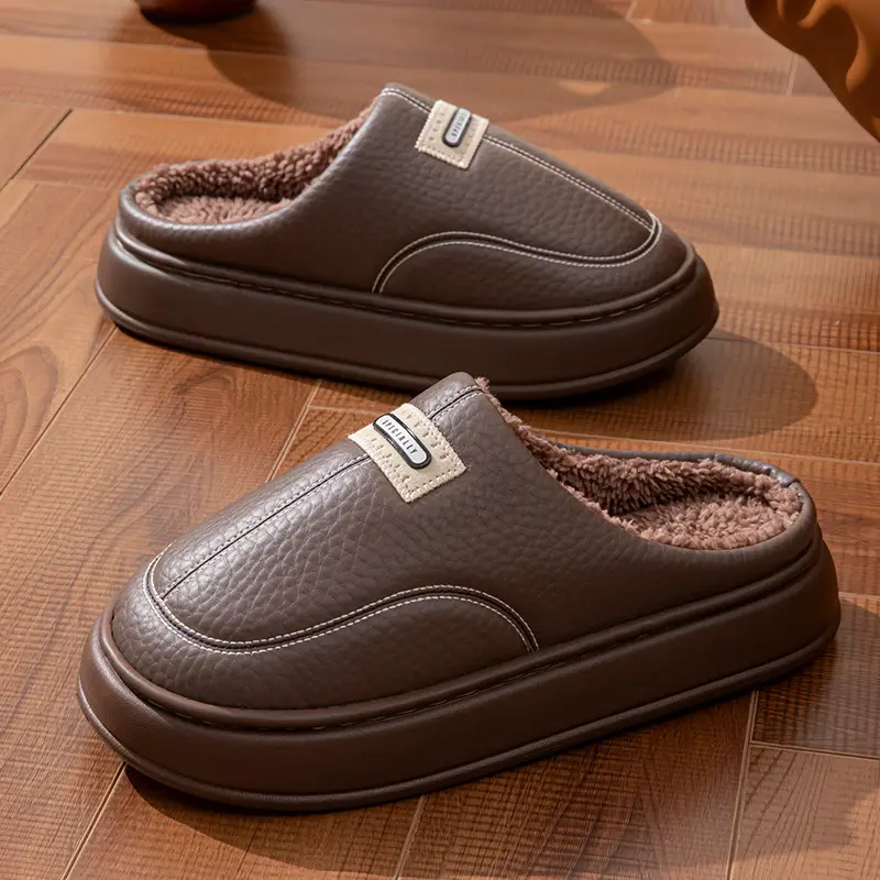 2025 New Winter Men's Cotton Slippers, Large Size, for Home Use, Indoor Non-Slip Warm Cotton Shoes with Thick Soles and Plush Lining — feature 7