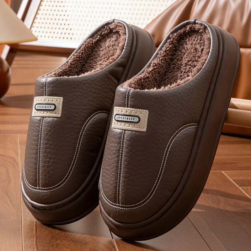 2025 New Winter Men's Cotton Slippers, Large Size, for Home Use, Indoor Non-Slip Warm Cotton Shoes with Thick Soles and Plush Lining - Image 2