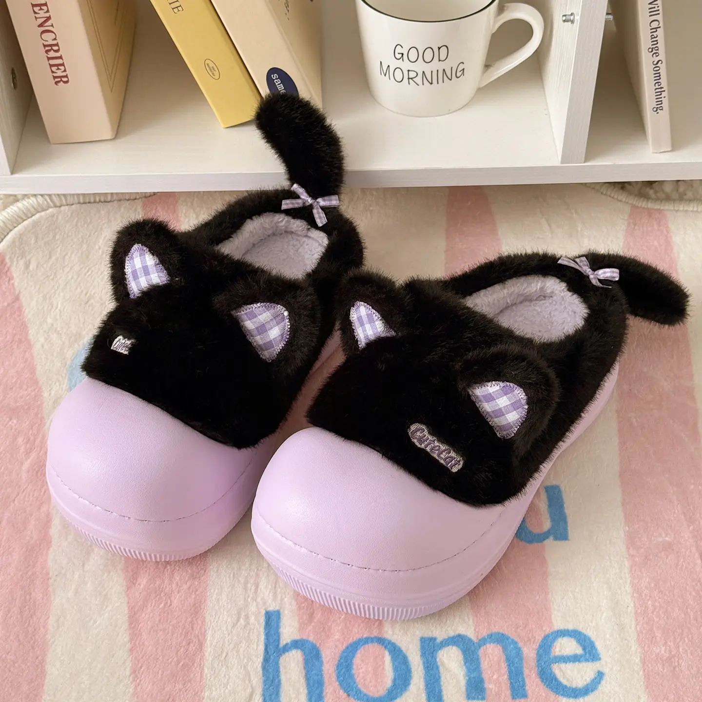 Nanbowan Soft Cat Slippers Women Winter Closed Toe Waterproof