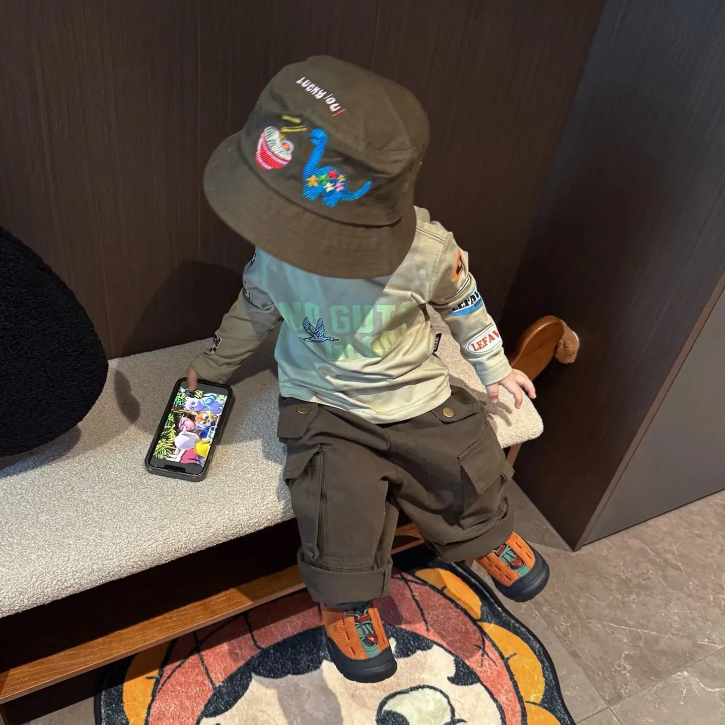 Boys Cotton Letter Print Hooded T-Shirt & Cargo Pants Set - Image 5