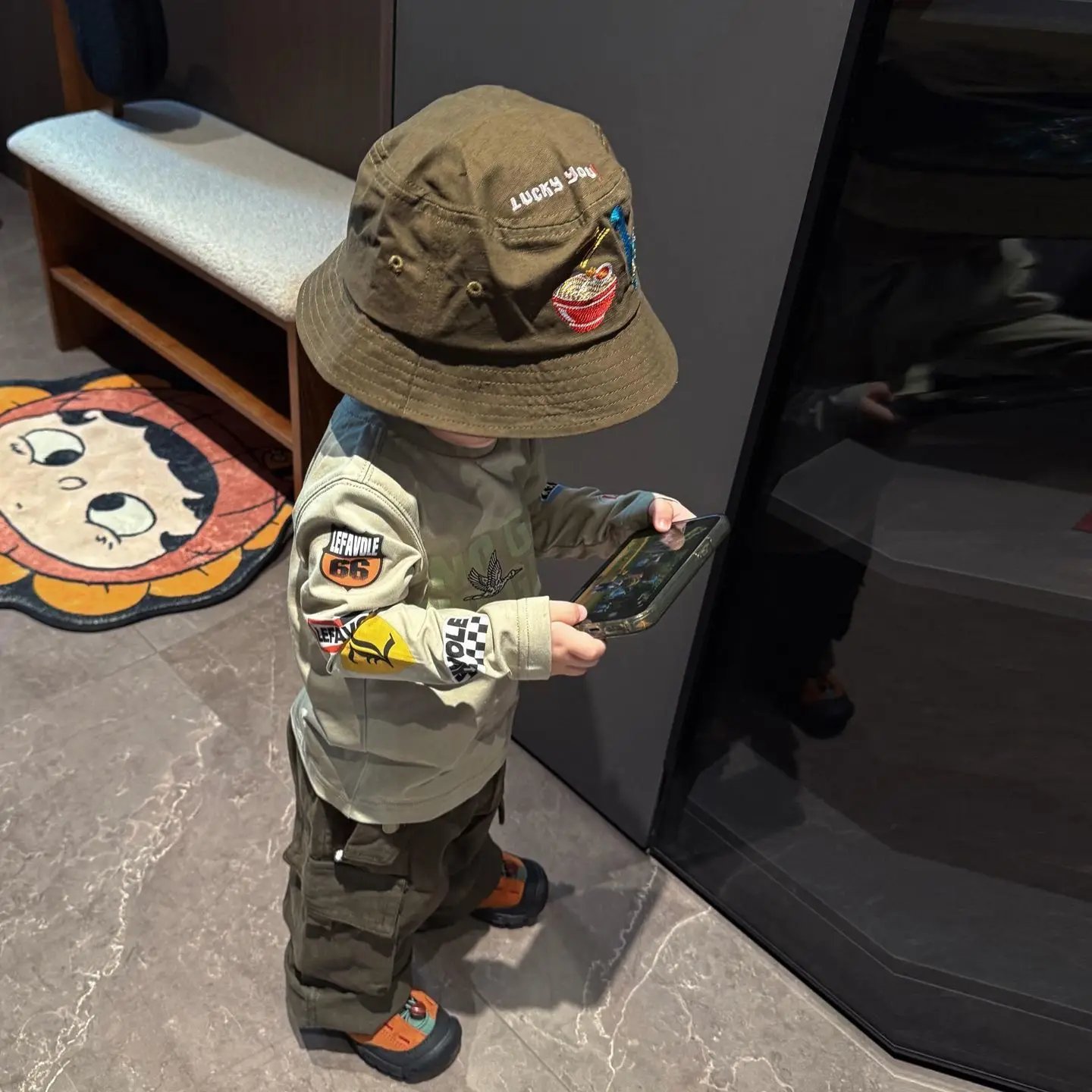 Boys Cotton Letter Print Hooded T-Shirt & Cargo Pants Set - Image 6
