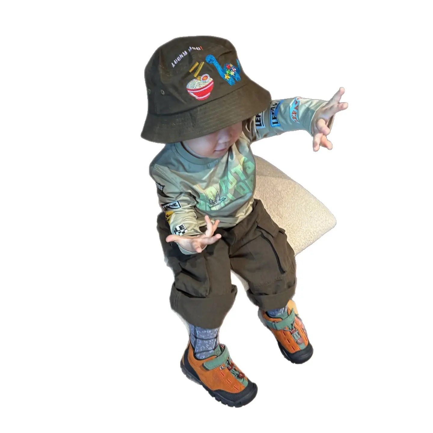 Boys Cotton Letter Print Hooded T-Shirt & Cargo Pants Set - Image 7